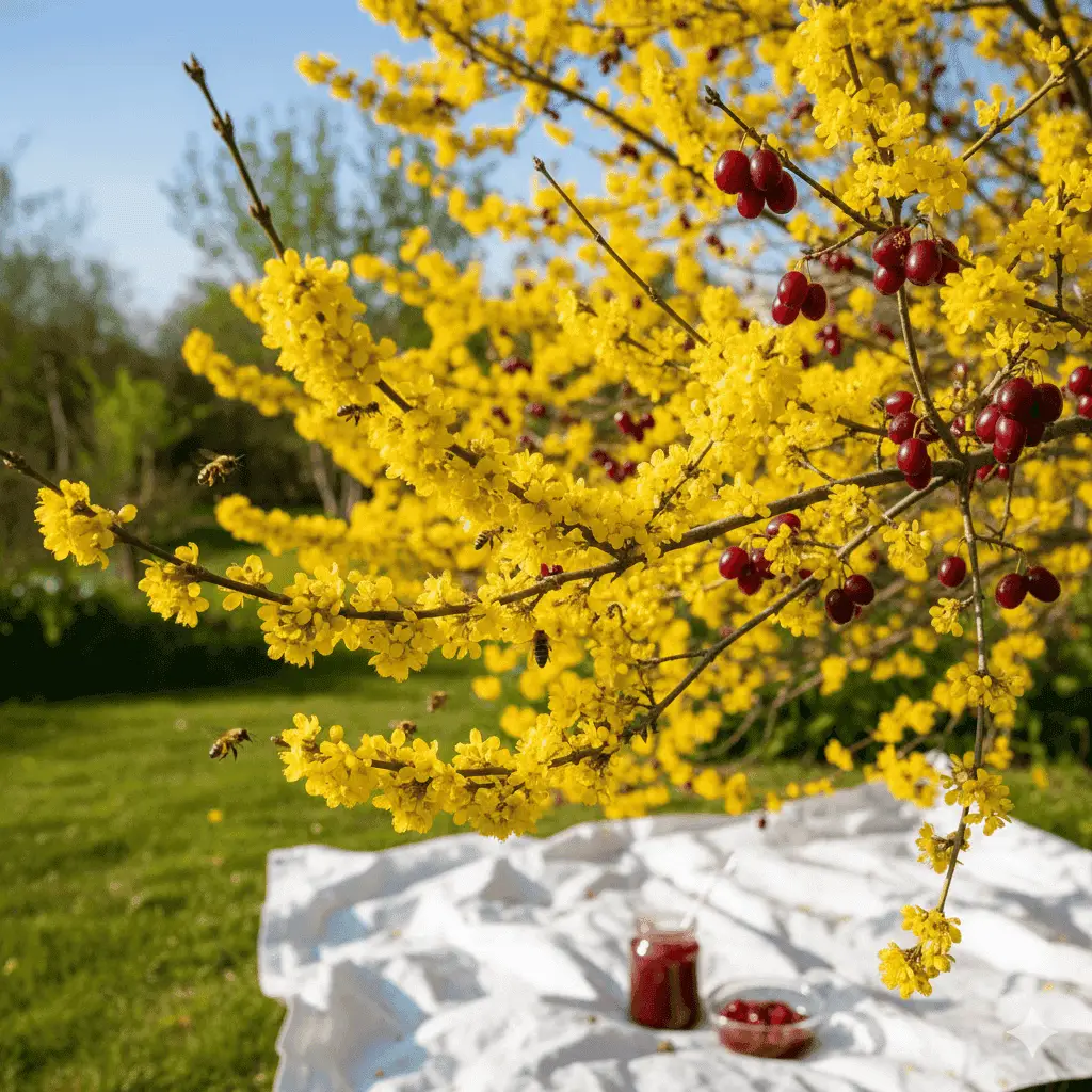 Blomsterne kirsebærkornel Cornus mas