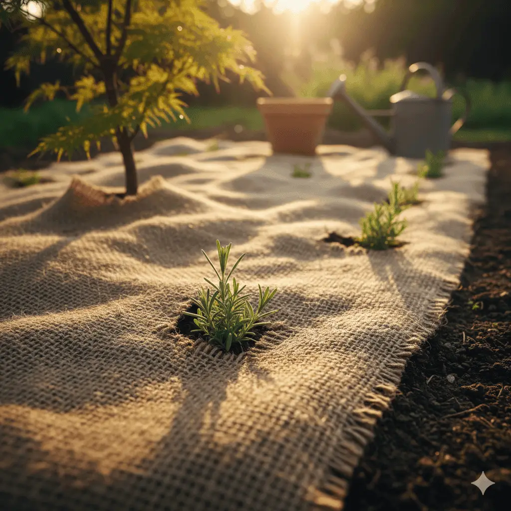 stemningsfuld billede af jutedug i et nyetableret bed